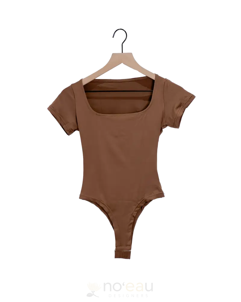 Noeau - Square Collar Brown Thong Bodysuit Womens Clothing