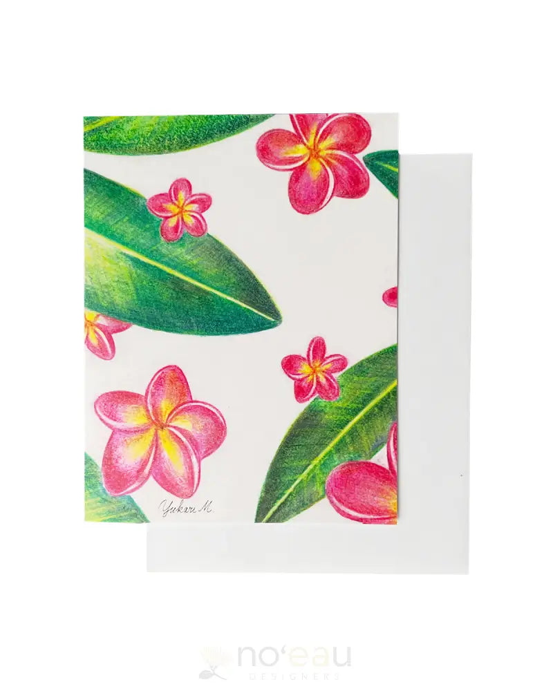 YUKARI'S ART - Pink Plumeria Greeting Card - Noʻeau Designers