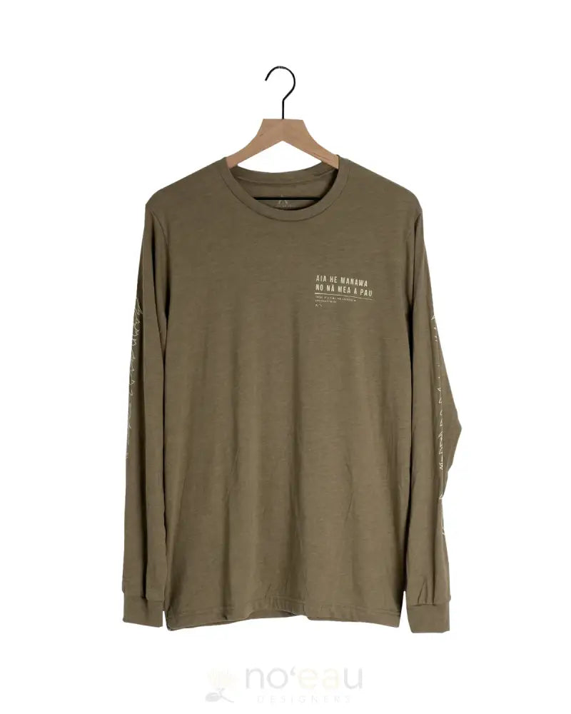 ALOHA KE AKUA - Lei Melia Men's Long Sleeve Heather Olive - Noʻeau Designers