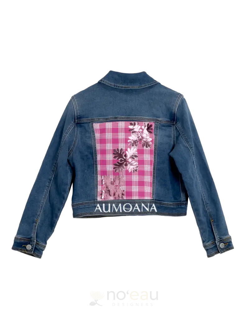 Aumoana - Assorted Keiki Denim Jacket Blue W/ Pink Palaka Youth Medium Kid’s Clothing