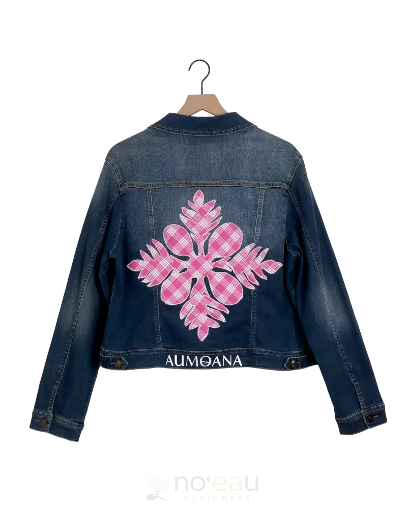 Aumoana - Assorted Denim Jackets Blue W/ Pink Palaka Xl Women’s Clothing