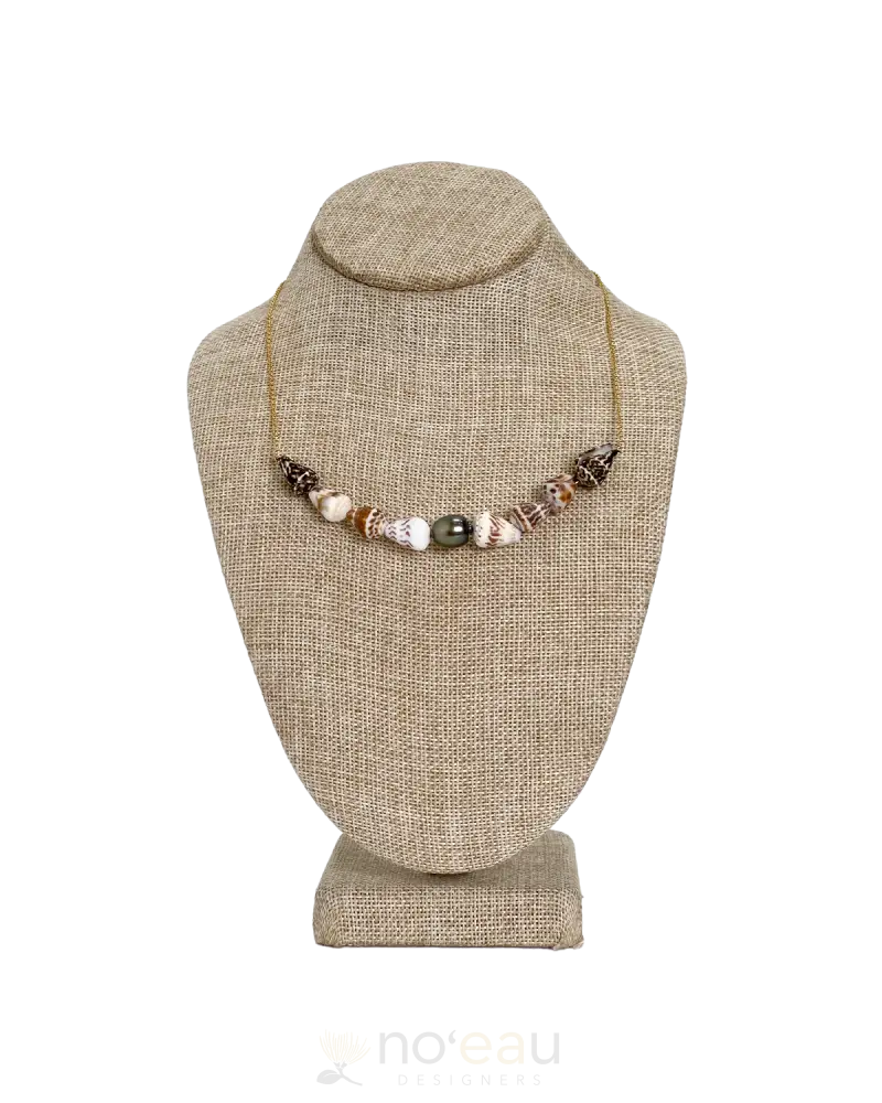 Aumoana - Assorted Shell Gold Filled Necklaces ’18 Brown Cone W/Tahitian Pearl Jewelry