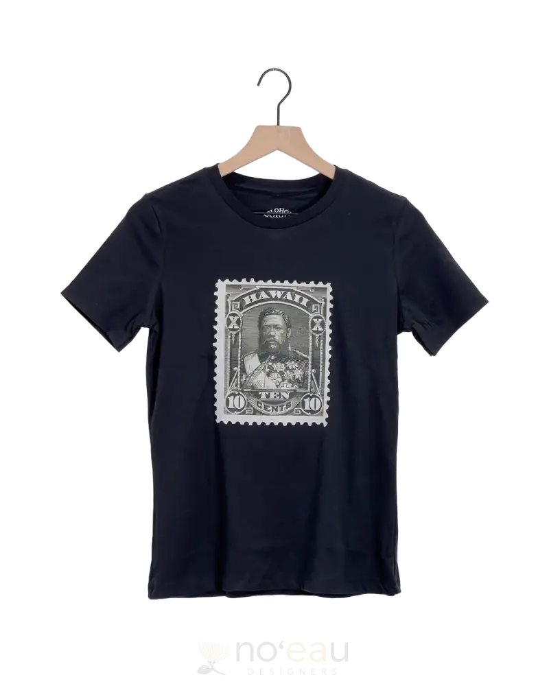 Holoholo Mama - Kalakaua Stamp Womens Black T-Shirt Womens Clothing