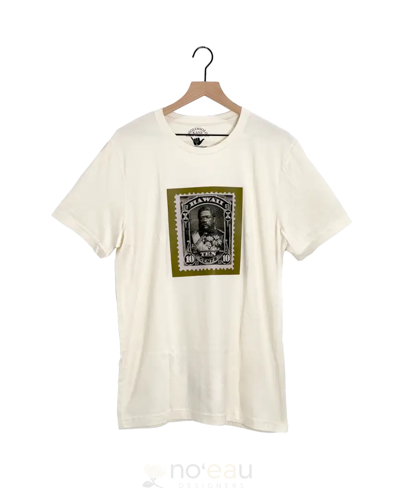 Holoholo Mama - King Kalakaua Stamp Men’s Cream T-Shirt Men’s Clothing