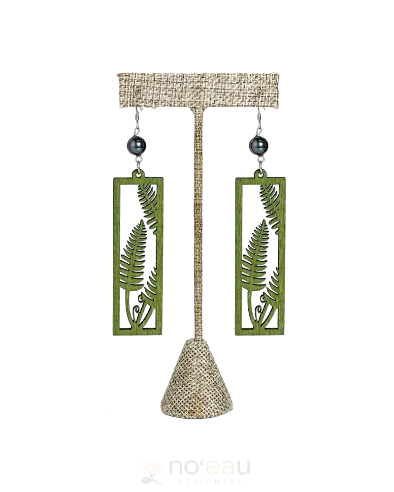 Ilihia Hawaii Llc - Assorted Green Rectangle W/ Mother Of Pearl Bead Earring Fern Jewelry