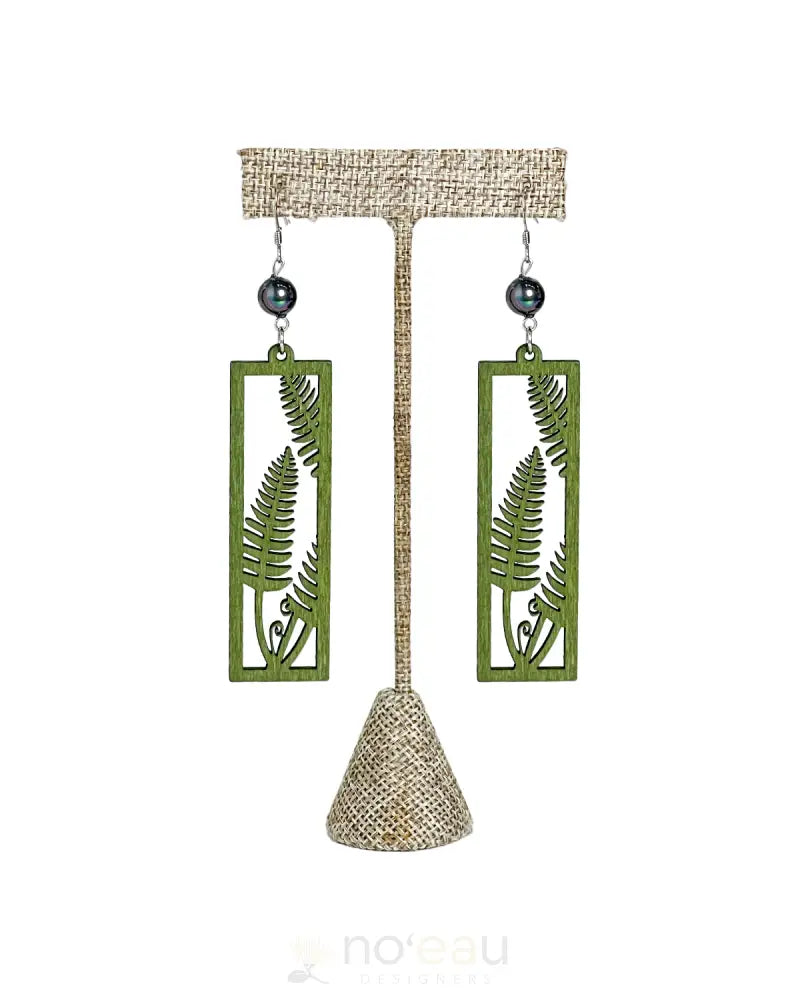 Ilihia Hawaii Llc - Assorted Green Rectangle W/ Mother Of Pearl Bead Earring Fern Jewelry