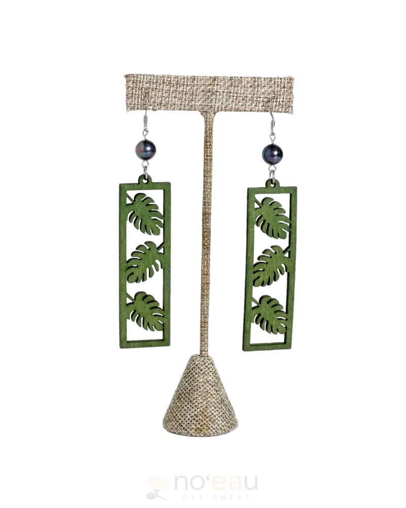Ilihia Hawaii Llc - Assorted Green Rectangle W/ Mother Of Pearl Bead Earring Monstera Jewelry