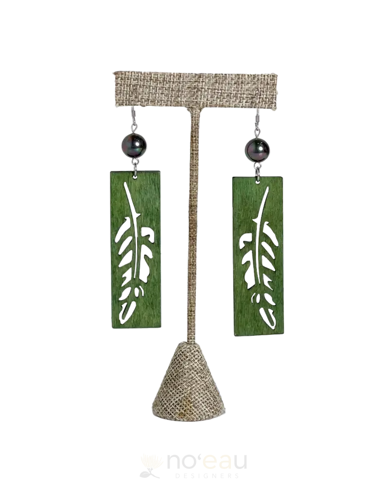 Ilihia Hawaii Llc - Assorted Green Rectangle W/ Mother Of Pearl Bead Earring Palm Leaf Jewelry