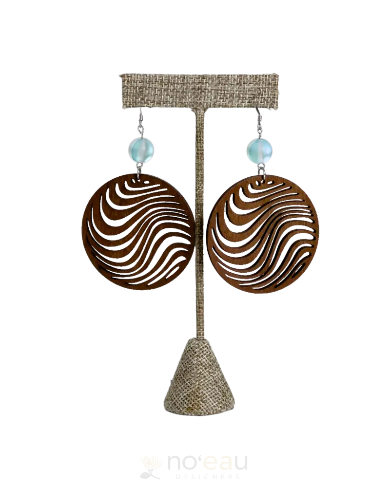 Ilihia Hawaii Llc - Assorted Wooden Round Wave With Fused Glass Earrings Blue Jewelry