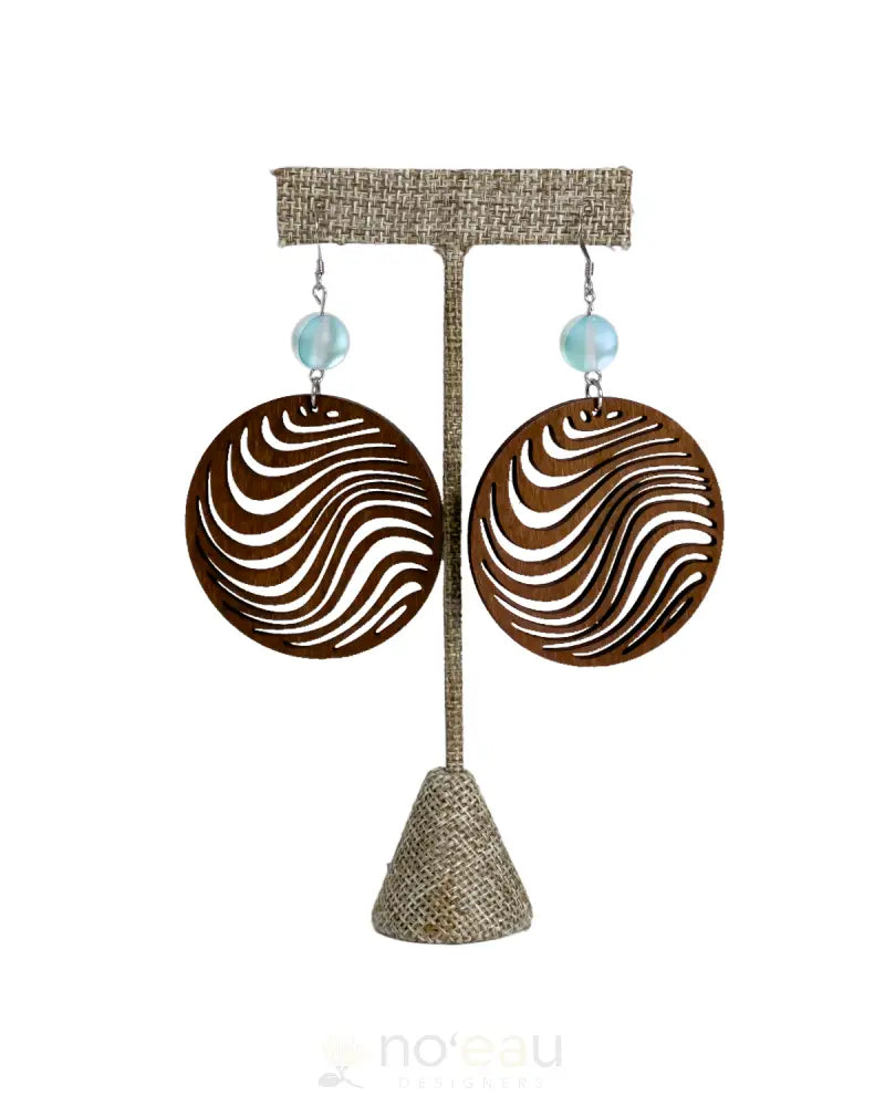 Ilihia Hawaii Llc - Assorted Wooden Round Wave With Fused Glass Earrings Blue Jewelry