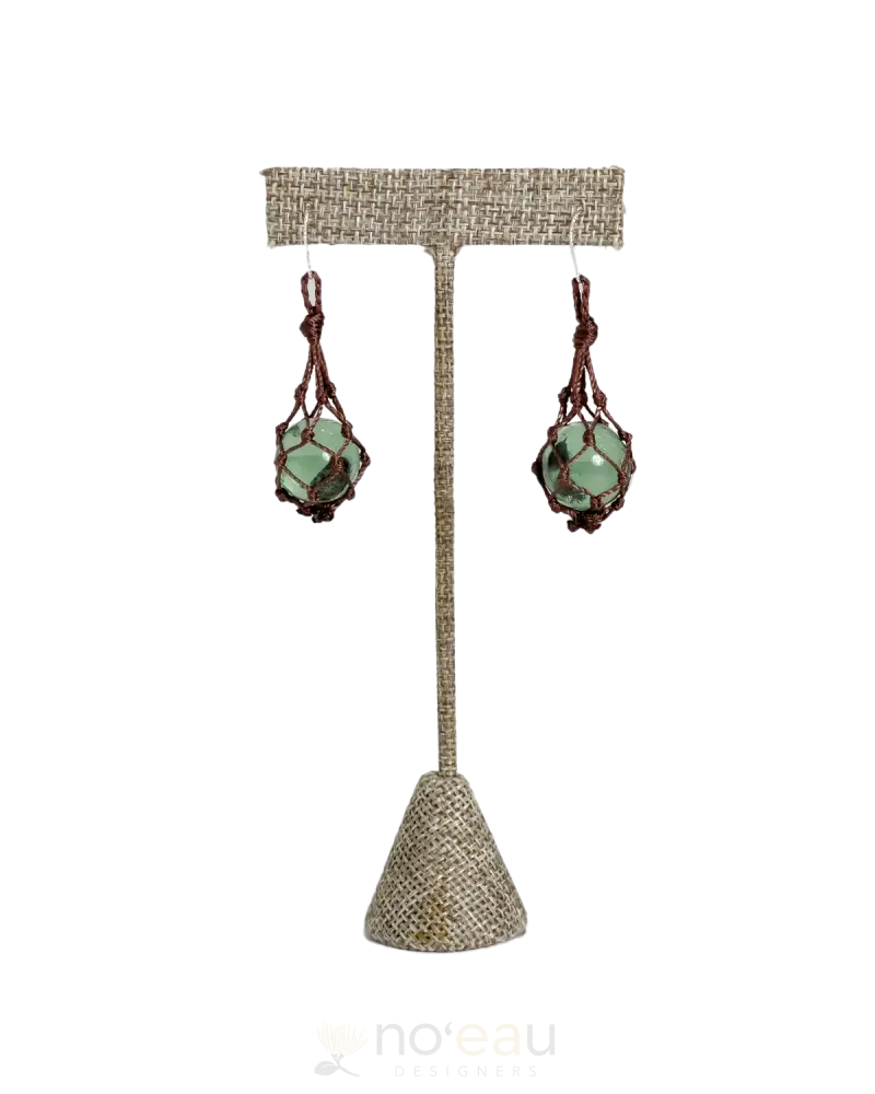 Ilihia Hawaii Llc - Medium Length Glass Floater Earring Brown Cord Green Glass Jewelry