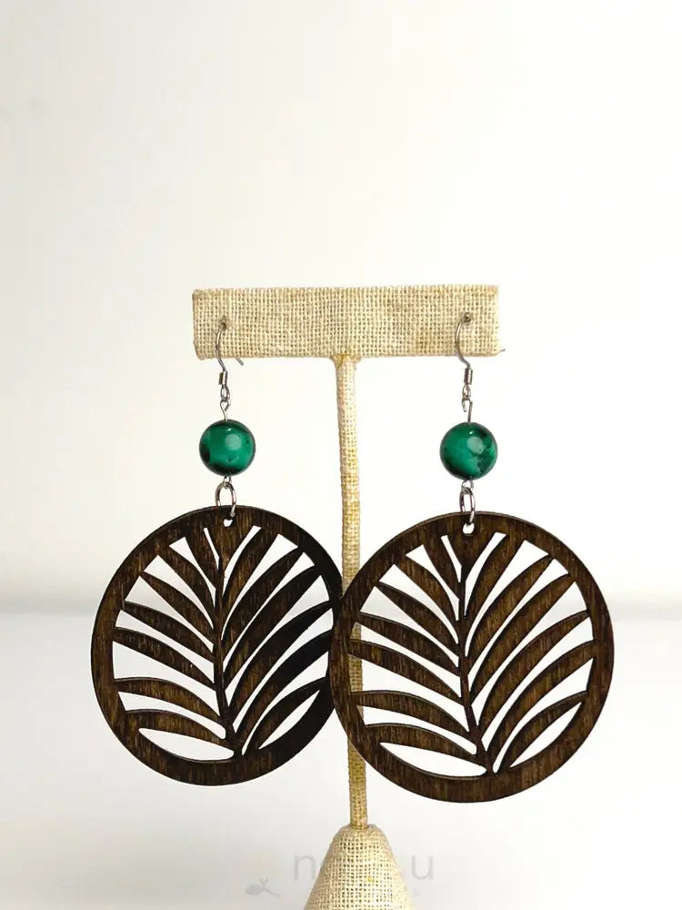 ILIHIA HAWAII LLC - Round Laser Cut Wood Bamboo Earring With Jasper - Noʻeau Designers