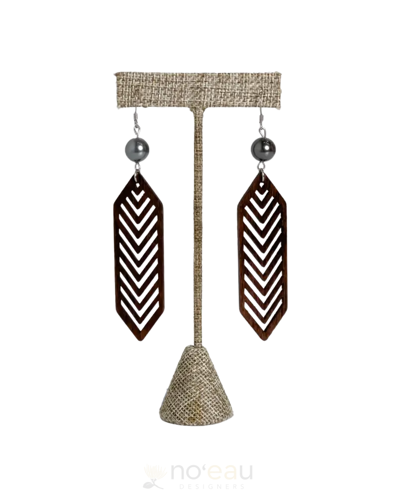 Ilihia Hawaii Llc - Wooden Chevron W/ Mother Of Pearl Bead Earring Jewelry