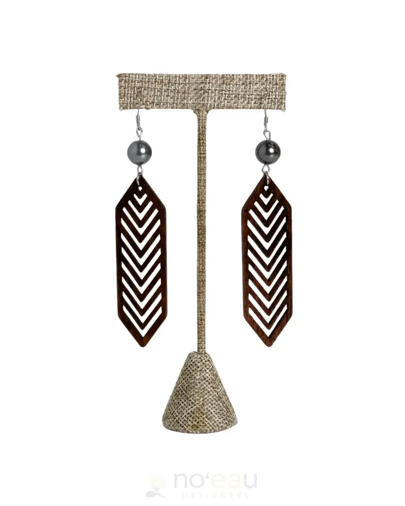 Ilihia Hawaii Llc - Wooden Chevron W/ Mother Of Pearl Bead Earring Jewelry