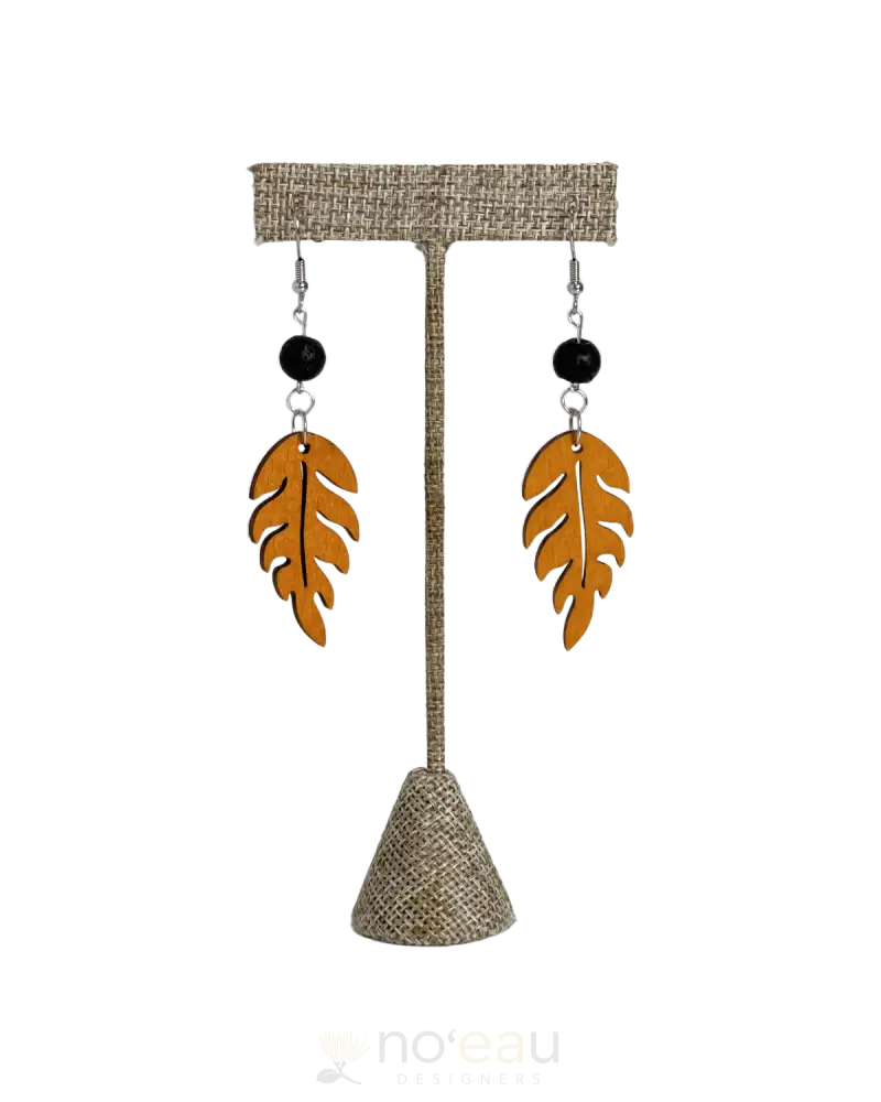 Ilihia Hawaii Llc - Wooden Leaf W/ Rock Bead Earring Jewelry