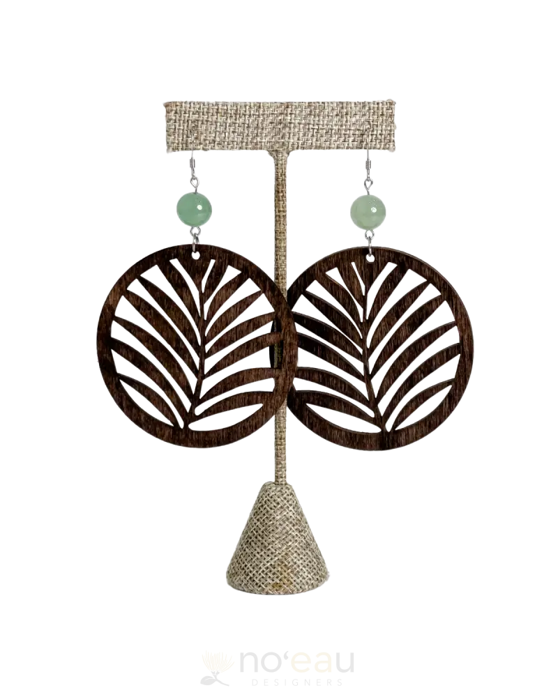 Ilihia Hawaii Llc - Wooden Palm Cutout W/ Aventurine Earring Jewelry