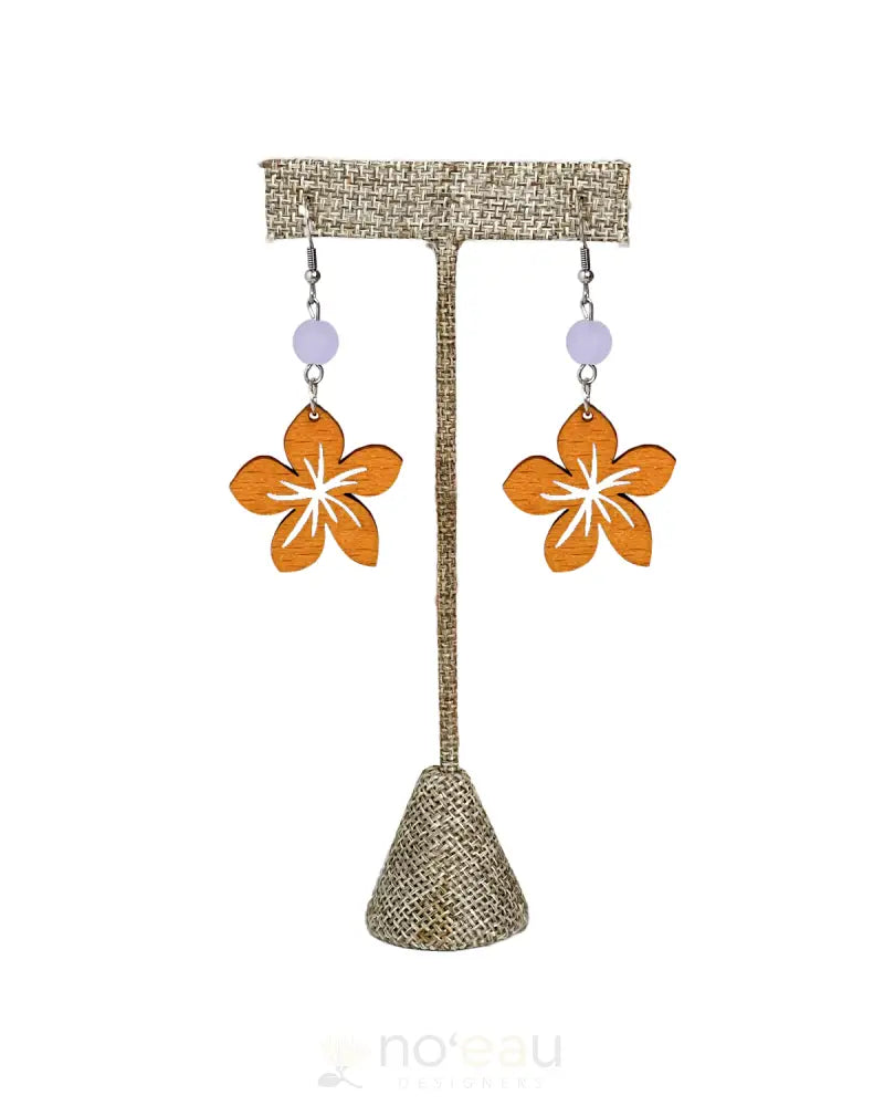 Ilihia Hawaii Llc - Wooden Plumeria W/ Glass Bead Earring Jewelry