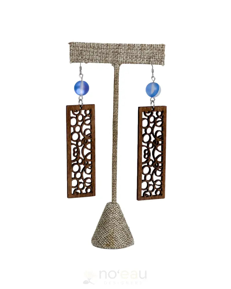 Ilihia Hawaii Llc - Wooden Rectangle Bubble W/ Fused Glass Earrings Jewelry