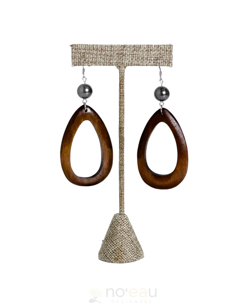 Ilihia Hawaii Llc - Wooden Teardrop W/ Mother Of Pearl Bead Earring Jewelry