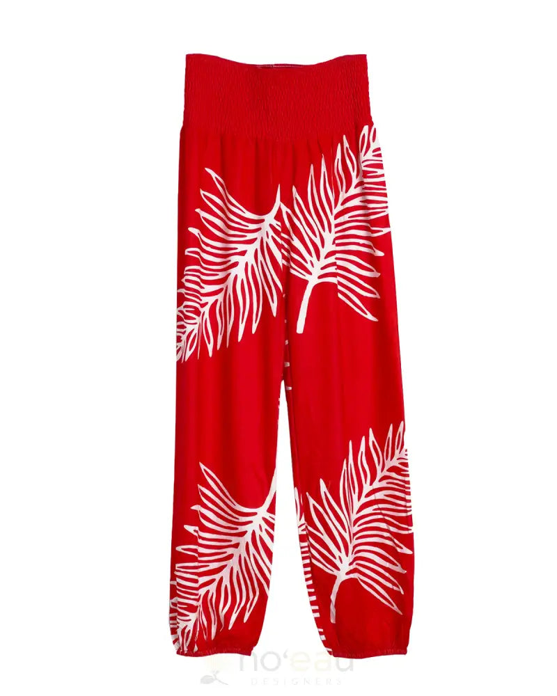 ISLAND DYNASTY - Palima Leaf Red & White Pants - Noʻeau Designers