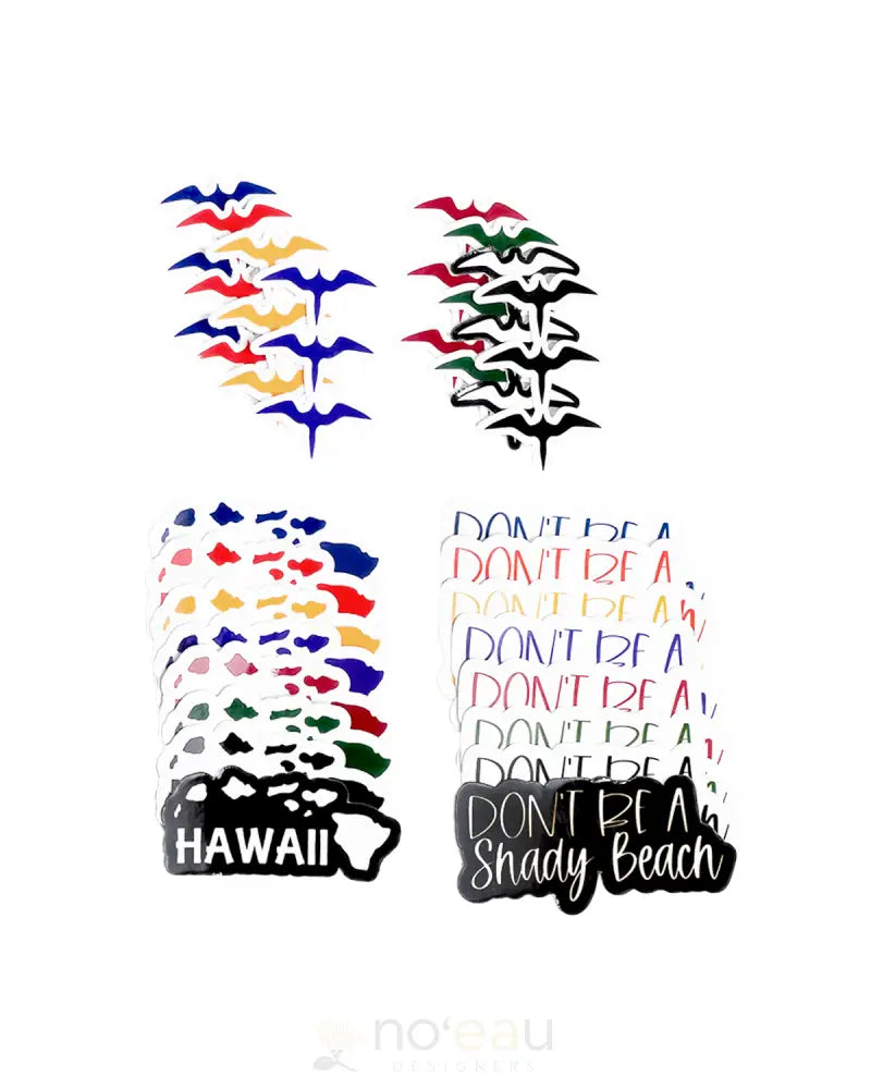 Kahealani Kreations -Assorted 24Pc Waterproof Sticker Packs Iwa Bird / Don’t Be A Shady Beach