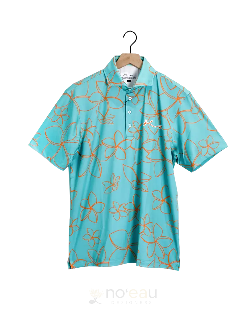 Ka’imiokekai - Plumeria Turquoise Polo Shirt Men’s Clothing