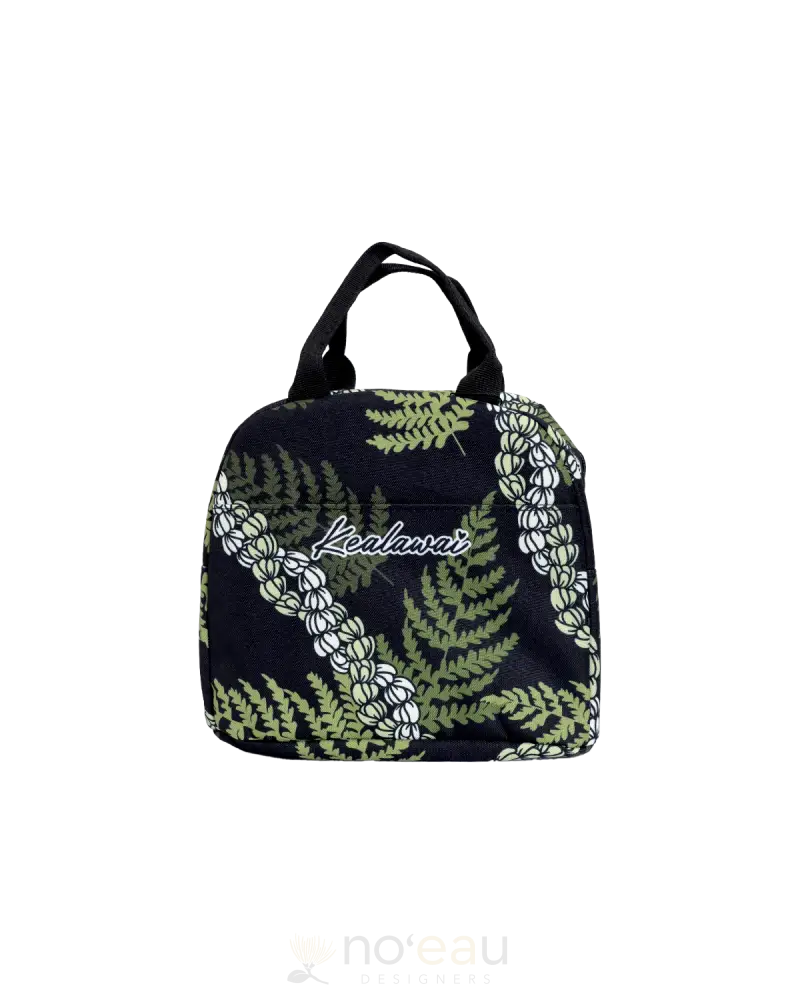 Kealawai - Round Top Lunch Bag Black Pikake Fern Accessories