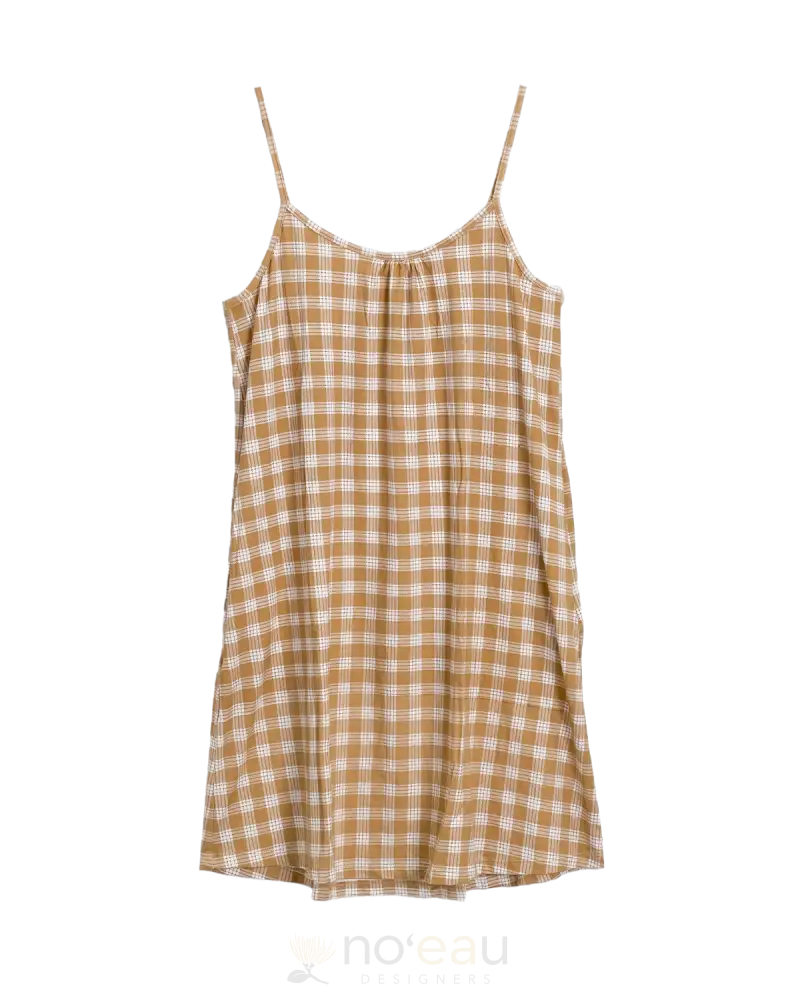 [Ki•Ele] - Assorted Lily Palaka Dress Medium / Tan Women’s Clothing