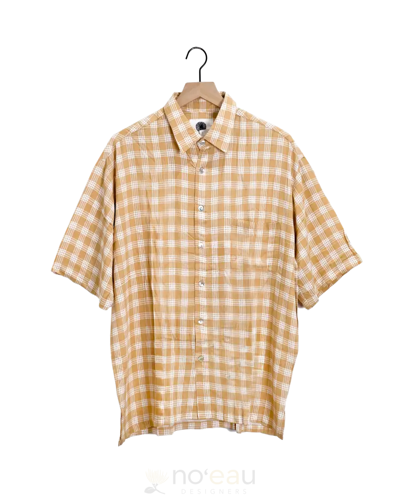 [Ki•Ele] - Assorted Palaka Aloha Men’s Shirt Tan / Large Men’s Clothing