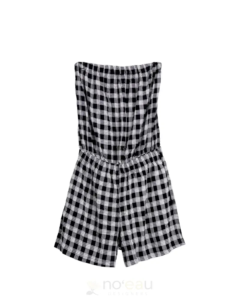 [Ki•Ele] - Keala Palaka Strapless Short Romper Small / Black Women’s Clothing