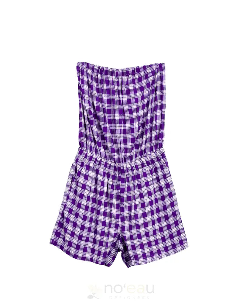 [Ki•Ele] - Keala Palaka Strapless Short Romper Small / Dark Purple Women’s Clothing