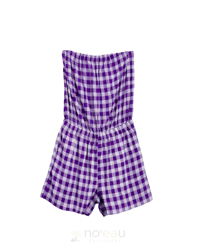 [Ki•Ele] - Keala Palaka Strapless Short Romper Small / Dark Purple Women’s Clothing