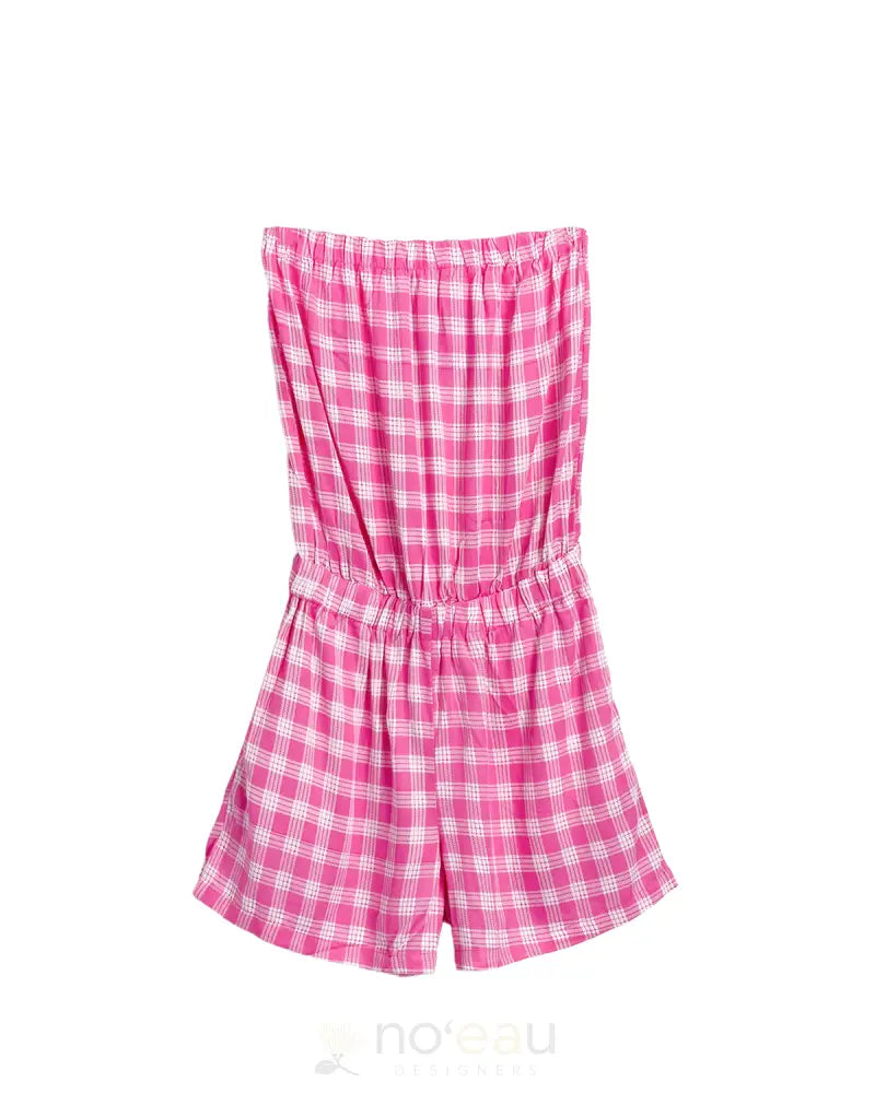 [Ki•Ele] - Keala Palaka Strapless Short Romper Small / Pink Women’s Clothing