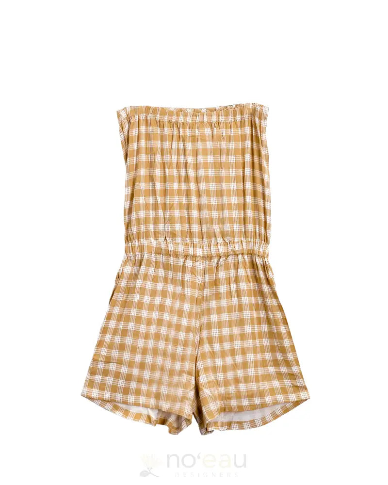 [Ki•Ele] - Keala Palaka Strapless Short Romper Xl / Tan Women’s Clothing