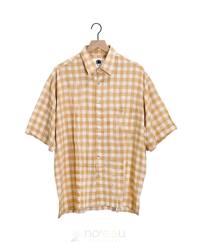 [Ki•Ele] - Assorted Palaka Aloha Men’s Shirt Tan / Large Men’s Clothing