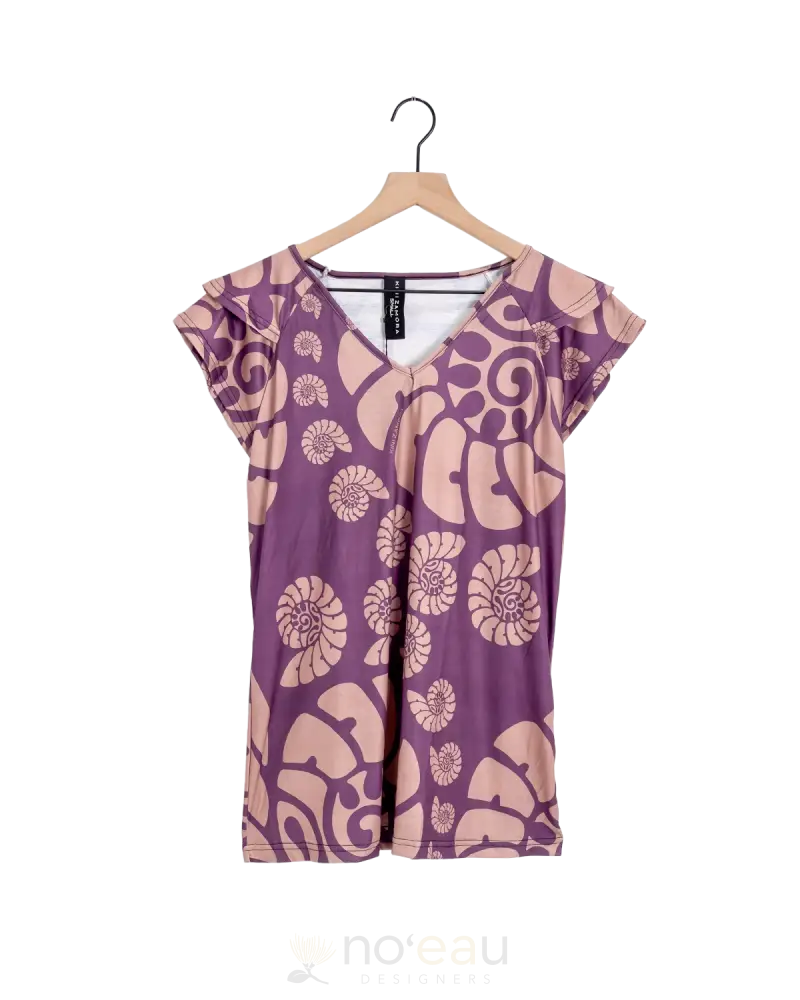 Kini Zamora - Nautilus V-Neck Ruffle Sleeve Top Egg Plant / Small Women’s Clothing