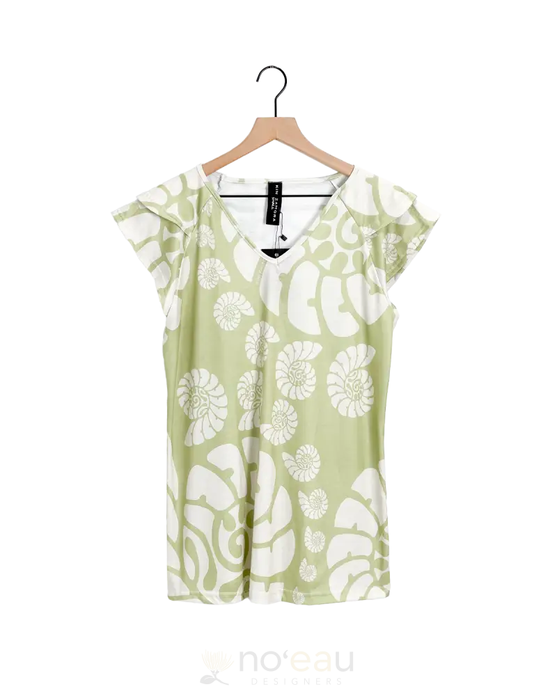 Kini Zamora - Nautilus V-Neck Ruffle Sleeve Top Pistachio / Small Women’s Clothing