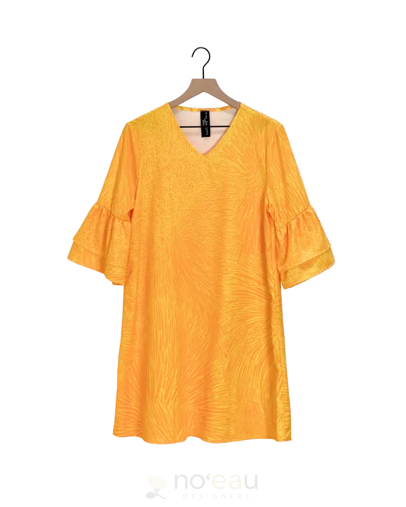 Kini Zamora - Silversword Yellow Flare Sleeve Dress Women’s Clothing