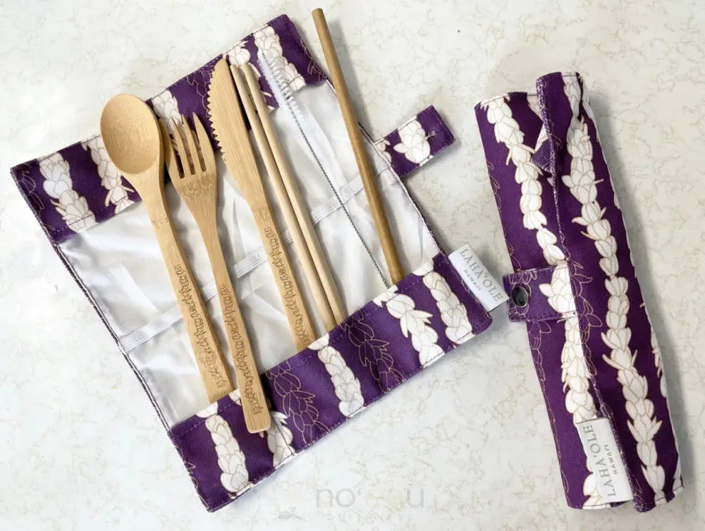 LAHAʻOLE DESIGNS - Pīkake Lei Bamboo Cutlery Set - Noʻeau Designers