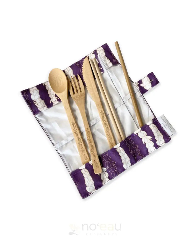 LAHAʻOLE DESIGNS - Pīkake Lei Bamboo Cutlery Set - Noʻeau Designers