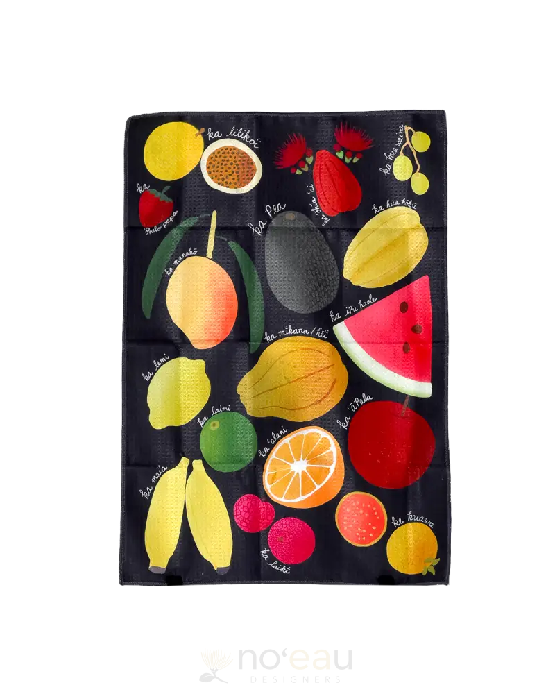 Mahuahua Designs - Assorted ʻŌlelo Kitchen Towels Fruits Black Home Goods