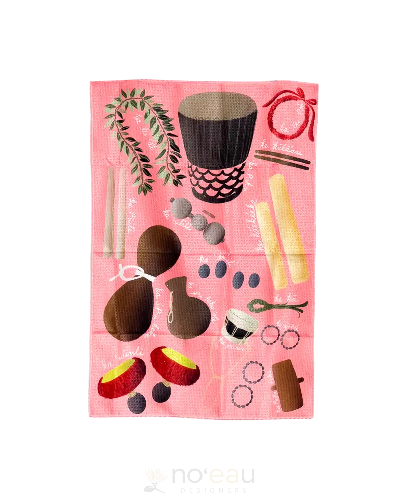 Mahuahua Designs - Assorted ʻŌlelo Kitchen Towels Hula Coral Home Goods