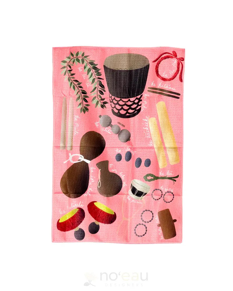 Mahuahua Designs - Assorted ʻŌlelo Kitchen Towels Hula Coral Home Goods