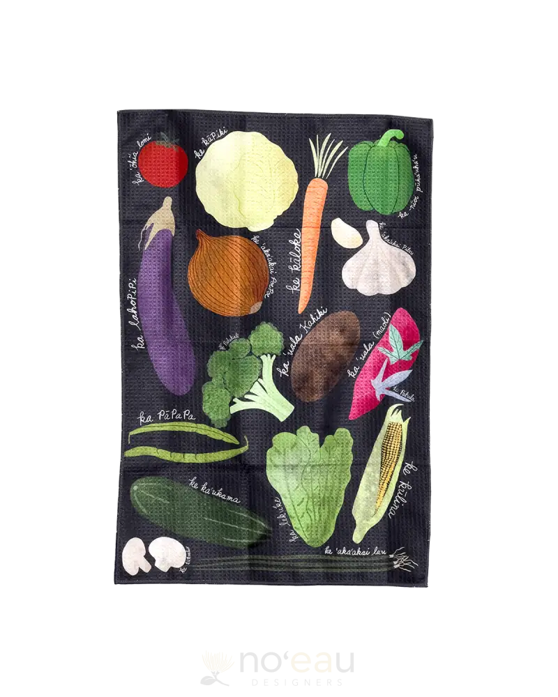 Mahuahua Designs - Assorted ʻŌlelo Kitchen Towels Veggies Black Home Goods