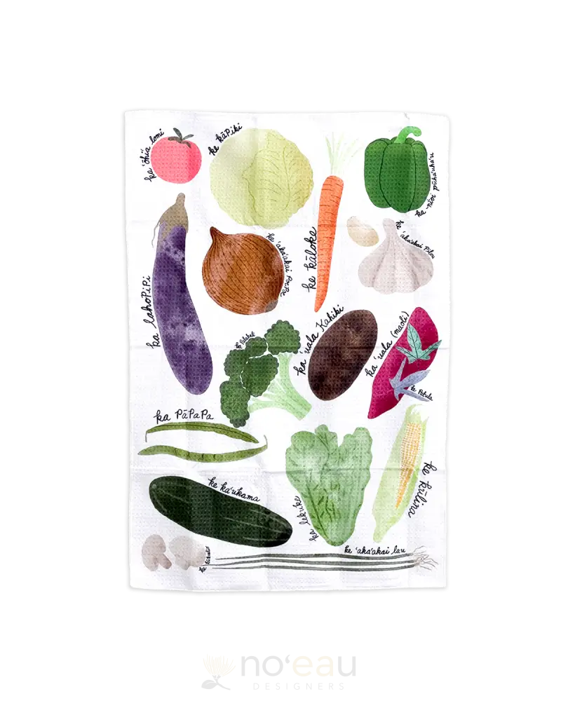 Mahuahua Designs - Assorted ʻŌlelo Kitchen Towels Veggies White Home Goods