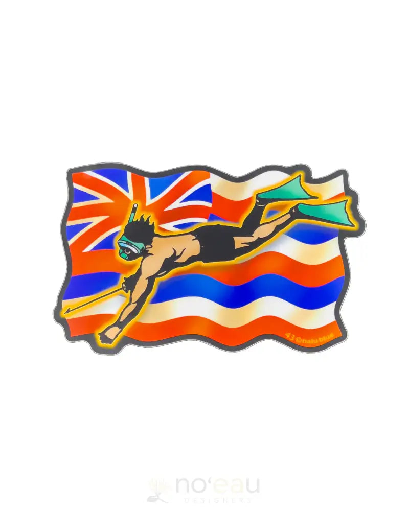 NALU BLUE - Hae Hawaii Spear Fisher Sticker - Noʻeau Designers