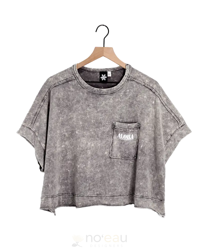 Noe X Kahiau - Aloha Grey Acid Wash Women’s Crop Top Women’s Clothing