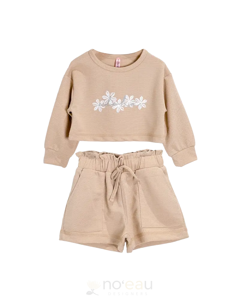 Noe X Kahiau - Aloha Tribal Flower Long Sleeve And Shorts Keiki Set Kid’s Clothing