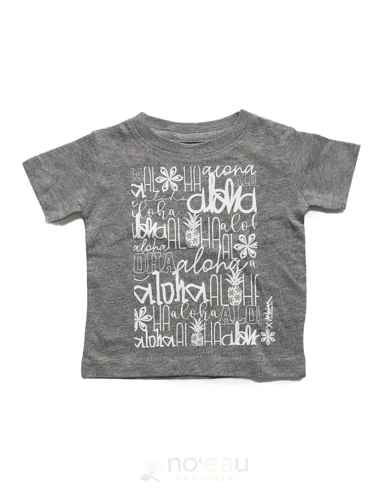 NOE X KAHIAU - Infinite Aloha Keiki Grey & White Tee - Noʻeau Designers