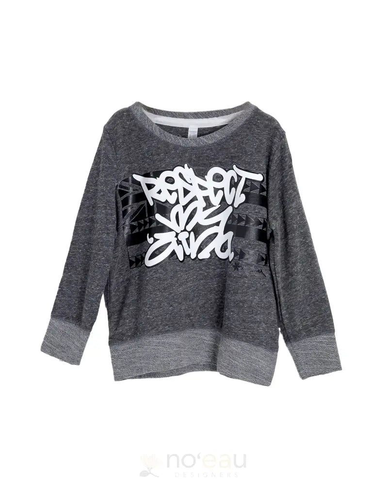 Noe X Kahiau - Respect My Aina Heather Grey Keiki Long Sleeve Kid’s Clothing